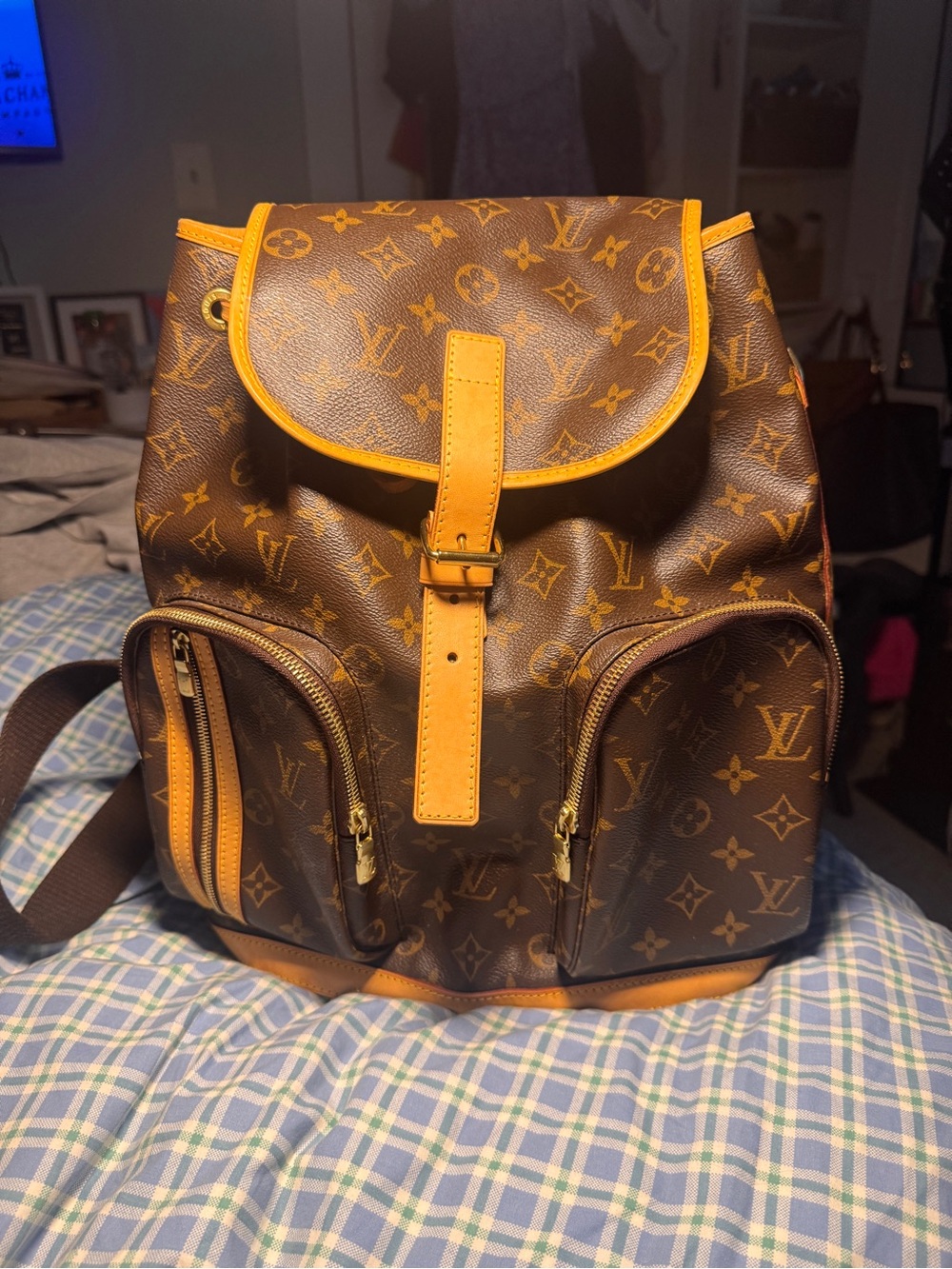 Louis Vuitton Monogram Canvas Bosphorus Backpack with Tan Leather Trim